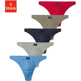 H.I.S. String "Herren Unterhose", Damen, Gr. 3 (XS), 5 Stk., bunt (rot, blau, marine, khaki, grau, meliert), Jersey, Obermaterial: 95% Baumwolle, 5% Elasthan, unifarben, körpernah, Unterhosen String, in Baumwollstretch-Qualität