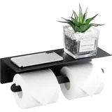 debuns Toilettenpapierhalter Zur Wandmontage, Aluminium, Doppelter Hygienischer Rollenhalter Mit Ablageplattform, Ohne Bohren, Mit Kantenschutz Und Fallschutz Für Badezimmer-wc, Schwarz