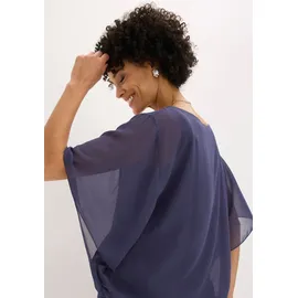 bonprix Chiffonbluse mit Untertop, blau, Gr.54, festliche Chiffonbluse mit Fledermausärmeln und elastischem Bund