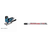 Bosch Professional Stichsäge GST 12V-70 (2x Sägeblatt, ohne Akkus und Ladegerät) + 3x Expert ‘Fiber Plaster’ T 141 HM Stichsägeblatt (Faserzementplatten, Gipskartonplatte, 100 mm, Zubehör)