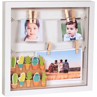 Gadgy 3D Bilderrahmen zum Befüllen - Tiefer Objektrahmen Weiß mit Glas und Klammern, Fotorahmen für Geldgeschenke, Fotos, Souvenirs, und kreative Dekoration - 25x25 cm - 10 x 10 Inch