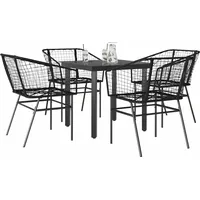 vidaXL 5-teiliges Garten-Esszimmerset aus schwarzem Polyrattanglas