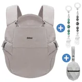fillikid Babytrage Natural ab 3,5 -20 kg für Bauch-, Hüft und Rückentrageposition inkl. Silikon-Schnullerbox Diamant Hellgrau + 2er Set Schnullerketten Grau Grün - Grau
