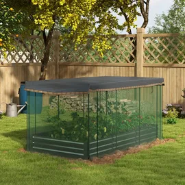 Outsunny Hochbeet Stahl, Pflanzkasten, Blumenkasten mit Vogelschutznetz, Sonnenschutz