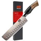 SHAN ZU Damastmesser Nakiri Kochmesser Handgeschmiedetes Japanisches Messer, 33 Schichten Damaststahl & Kupfer Profi Damast Scharfe Küchenmesser 18CM - VENUS Series