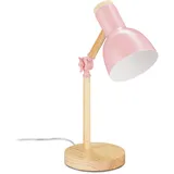 Relaxdays Schreibtischlampe, verstellbare Retro Tischlampe, Holz Metall, E14 Fassung, Leselampe, 45,5 x 14,5 cm, rosa