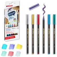edding 1340 Metallic Pinselstift - 6er-Set - flexible Pinselfeder 1-6 mm - Metallic marker zum Schreiben, Zeichnen und Skizzieren - hohe Deckkraft auch auf dunklem Papier