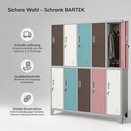 Jan Nowak Spind Metall 10 Türen Umkleideschrank Mitarbeiterschrank Wertfachschrank abschließbar Kleiderspind mit Stange belüftet Metallschrank stabil 136 x 45 cm