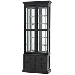 Luxus Glasvitrine mit Schubladen Ladeneinrichtung Shop & Hotel Möbel Empo - Luxus Kategorie - Eichenholz - Black Antique Finish - Schrank Vitrine
