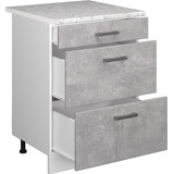 Vicco Schubladenunterschrank Küchenschrank Küchenzeile R-Line 60 cm Weiß Beton Schublade Arbeitsplatte