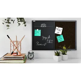 ALLboards KOMBI-Tafel Kork und magnetische Kreidetafel 60×40 cm Holzrahmen schwarz lackiert + ZUBEHÖR