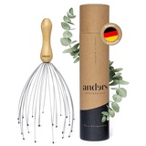 Anders® - premium Kopfmassage Spinne (24 Finger) Bambusgriff - angenehmes Kopfmassagegerät mit nachhaltiger Geschenkverpackung