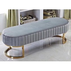 Casa Padrino Luxus Sitzbank Grau / Gold 120 x 50 x H. 50 cm - Gepolsterte Wohnzimmer Bank - Schlafzimmer Bank - Wohnzimmer Möbel - Schlafzimmer Möbel - Luxus Möbel - Luxus Einrichtung