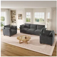 STILVORA Schlafsofa 5-Sitzer-Relaxsofa mit Kissen Chenille-Wohnzimmersofa in Grau grau
