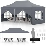 RELAX4LIFE 3x6 m Pavillon, 18 m2 Faltpavillon mit 6 Abnehmbaren Seitenwänden, Höhenverstellbares Partyzelt, Gartenpavillon Wasserabweisend UV-Schutz 50+, Festzelt für Garten Party Hochzeit (Grau)