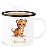 Emaille Becher Blechbecher - Tiger mit Namen - Zootiere Tiermotiv - 300 ml - Weiß Schwarz - tiger, tigermotiv tasse personalisierte name und personalisieren motiv geschenke