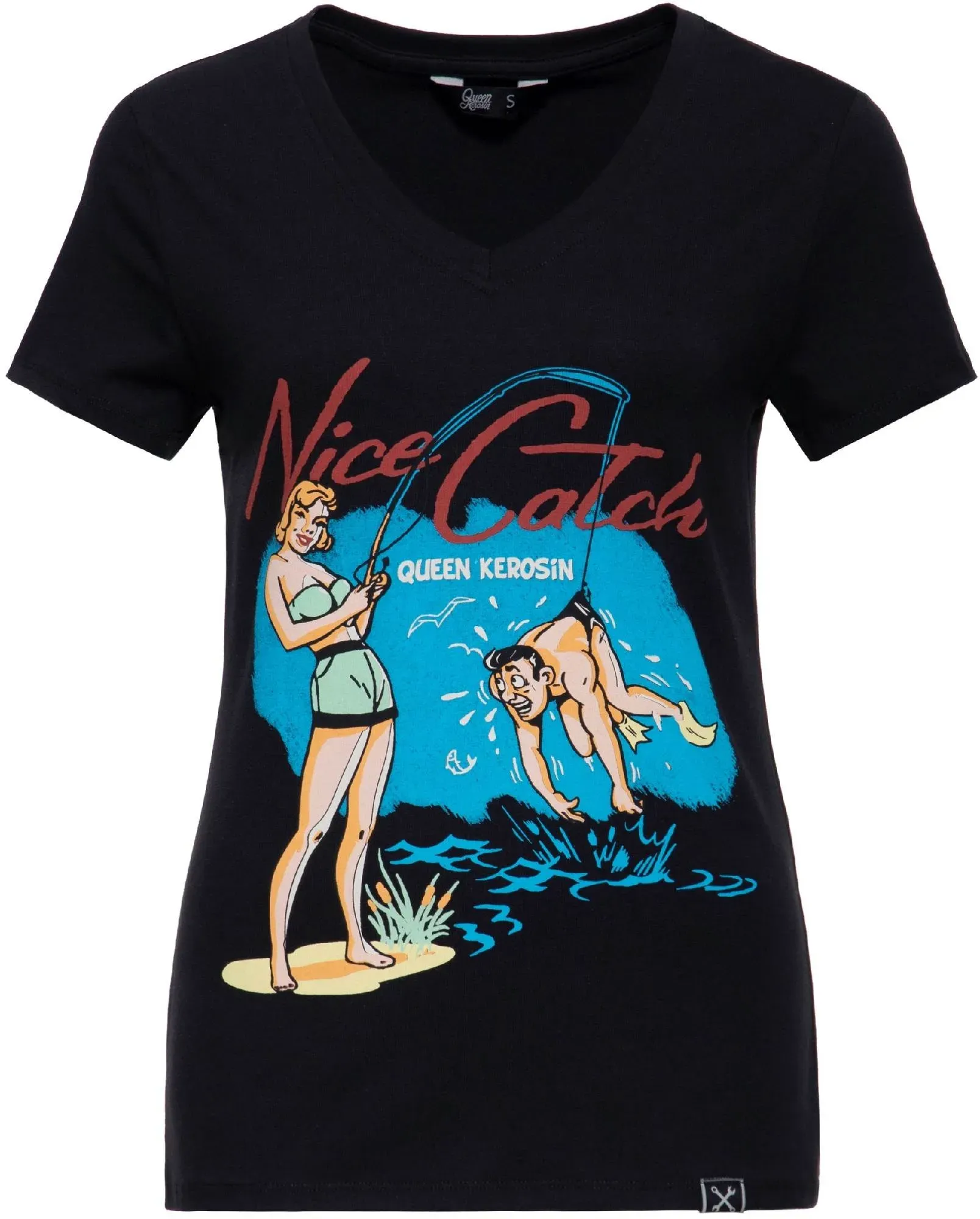 Queen Kerosin Nice Catch Damen T-Shirt, Größe XL