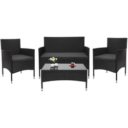 Poly-Rattan Garnitur MCW-F55, Balkon-/Garten-/Lounge-Set Sofa Sitzgruppe ~ schwarz, Kissen dunkelgrau
