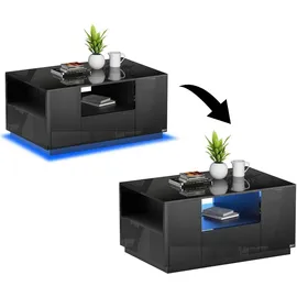 Makika LED Couchtisch / Design Wohnzimmertisch mit Ablagefach und Schubladen - Schwarz Hochglanz