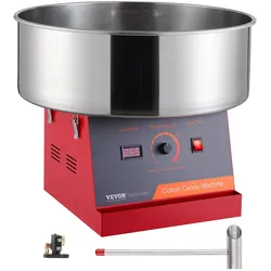 VEVOR Elektrische Zuckerwattemaschine, 1000 W Zuckerwattegeräte, Kommerzielle Zuckerwattemaschine mit Edelstahlschüssel & Zuckerlöffel, Perfekt für Kindergeburtstage zu Hause, Familienfeiern (Rot)