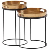 KADIMA DESIGN Beistelltisch 2er Set Metall Hammerschlag Abnehmbares Tablett, Gold 38x38x45 cm