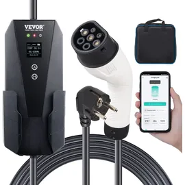 Vevor Tragbares EV-Ladegerät mit LCD-Display 3,68 kW Ladegerät für Elektrofahrzeuge EV-Ladekabel Typ 2(IEC62196) CEE 7/7 Stecker 16A 1-Phasig EV-Ladestation 8,6m Kabellänge IP66 Wasserdicht Wallbox