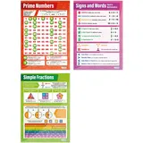 Daydream Education Prime Numbers Poster/Mathematikposter, Hochglanz-Papier, 850 mm x 594 mm (A1), Mathematik-Diagramme für das Klassenzimmer, Bildungstabellen von 3 Stück