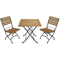DEGAMO Klappgarnitur JAKARTA 3-teilig, Flachstahl schwarz + Teak