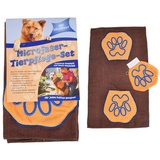 BURI Putzhandschuh Microfaser Tierpflege-Set Funktions- Handtuch + Waschhandschuh Hunde K