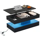 BlingBin Couchtisch Lift Teetisch mit LED-Beleuchtung und verstecktem Stauraum (1er Set, 1-St., Beistelltisch 100x50x42 cm), Beistelltisch mit Hydraulischem Hub, couchtisch höhenverstellbar schwarz 100 cm x 42 cm x 50 cm