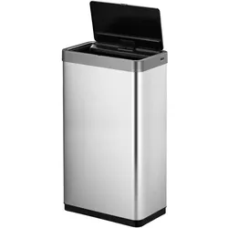 PROREGAL Sensor-Abfallbehälter aus mattem Edelstahl | 80 Liter, HxBxT 72,2x47x27,8cm | Automatische Öffnung/Schließung | Silber