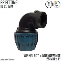 Jason Winkel 90° PP 25 mm x 1 Klemm x Innengewinde 16bar Schwarz/Blau DVGW/KIWA/WRAS/SVGW