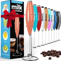 PowerLix Milchaufschäumer Stab, Milchschäumer Elektrisch - mit Edelstahlständer 15-20s, 19000 U/min, Batteriebetriebener Milk Frother für Kaffee, Latte, Cappuccino, Heiß & Kalte Schokolade, Pfirsich