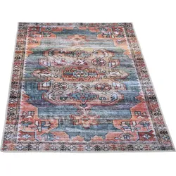 Teppich GINO FALCONE "Adara GF 091", bunt, B:140cm H:3mm L:200cm, Polyester, Teppiche, Flachgewebe, Orient-Optik, Vintage Design, waschbar