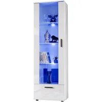 99rooms Teka Vitrine III Weiß Weiß Hochglanz ohne LED-Beleuchtung