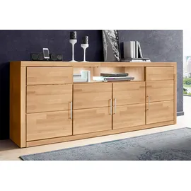 OTTO home Sideboard OTTO HOME "Logo,200cm breit,42 cm tief,Fronten Massivholz,11 Fächer", beige (kernbuche teilmassiv), B:200cm H:80cm T:42cm, Holz teilmassiv, Sideboards, Sideboard, Kernbuche massiv, Holzwerkstoff, 4Türen,11 Fächer,Böden versetzbar