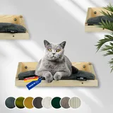 Rohrschneider Katzentreppe Wand | Made in EU | Kletterwand Katzen | aus Kiefernholz | belastbar bis 30 kg | Natur | B 40 x T 28 x H 15 cm | inkl. Montage Material (waschbares Kissen Cord grau)