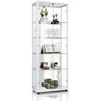 K-Möbel Glasvitrine in Weiss mit 4 höhenverstellbaren Glasböden, Spiegel,