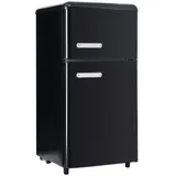OKWISH Kühlschrank BCD-100C, 91 cm hoch, 45 cm breit, Doppeltür-Kühlschrank Retro-Kühlschrank schwarz