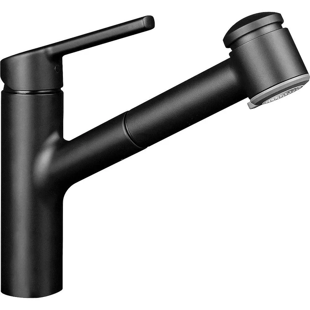 Spültischmischer KWC Luna E herausziehbare Geschirrbrause Ausladung 220 mm schwarz matt