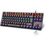 Rii Mechanische Tastatur Gaming Keyboard, Gaming Tastatur TKL mit QWERTZ, Tastatur Mechanisch mit Blaue Schalter, Tastatur Kabel