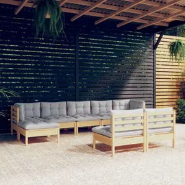 vidaXL Garten-Lounge-Set 9-tlg. grau Kiefernholz