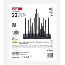 EMOS LED-Kerzenständer mit 20 Kerzen in Stern-Effekt, Schwarz, Batteriebetrieben 3X AA, Innenbereich IP20, 6/18h Timer-Funktion, 27, 5x25 cm, DCAW04