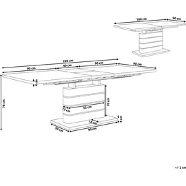 Beliani Esszimmertisch Weiß mit Silber 90 cm Ausziehbar Glas-Tischplatte Mittelsäule Rechteckig Modern - Weiß/Silber