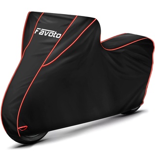 Favoto Verbesserte Version Motorradabdeckung Wasserdicht Motorrad Abdeckpane XXXL 300D mit Langen Reflektionsstreifen Schwarz Rot 265cmx105cmx125cm