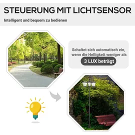 Outsunny Solar Gartenleuchte mit 3 Lampen 51,5 x 182,5 cm schwarz