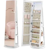 Songmics Schmuckschrank mit LED und Spiegel 360° drehbar grau/weiß