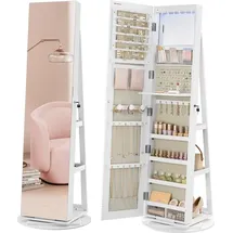 Songmics Schmuckschrank mit LED und Spiegel 360° drehbar grau/weiß