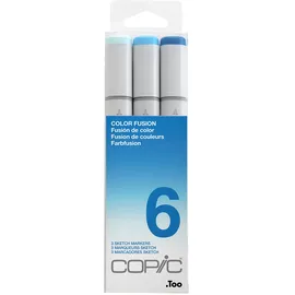Copic Marker Set "Color Fusion 6", 3 Farben, professionellee Pinsel-Marker mit einer flexiblen und einer mittelbreiten Spitze