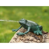 Bronzeskulpturen Skulptur Bronzefigur kleiner Frosch mit Wasserspeier grün